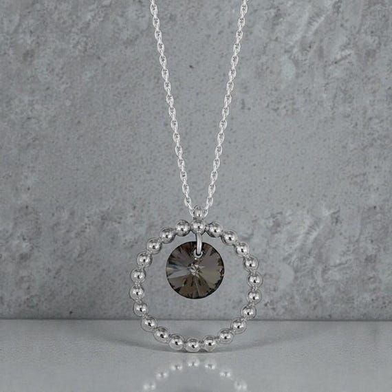 Crystal Circle Silver Necklace 925 Sterling Chain Elegant Women’s Jewelry