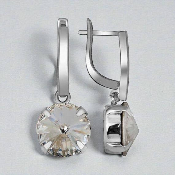 White Crystal Swing Silver Earrings