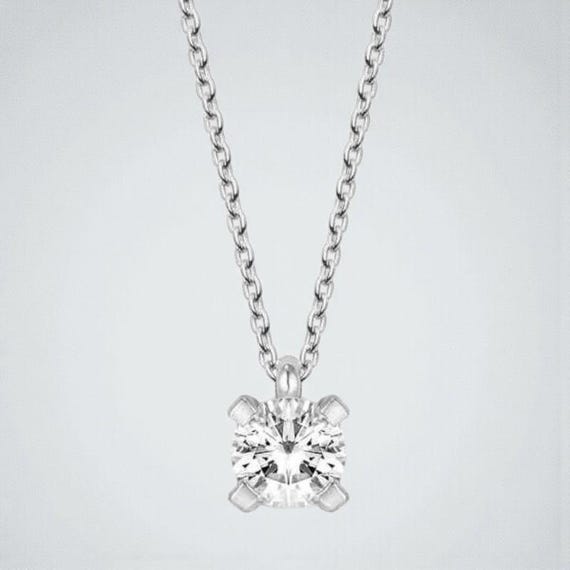 925 Sterling Silver Minimal Solitaire Pendant Necklace – Crystal Single Stone Dainty Women’s Jewelry