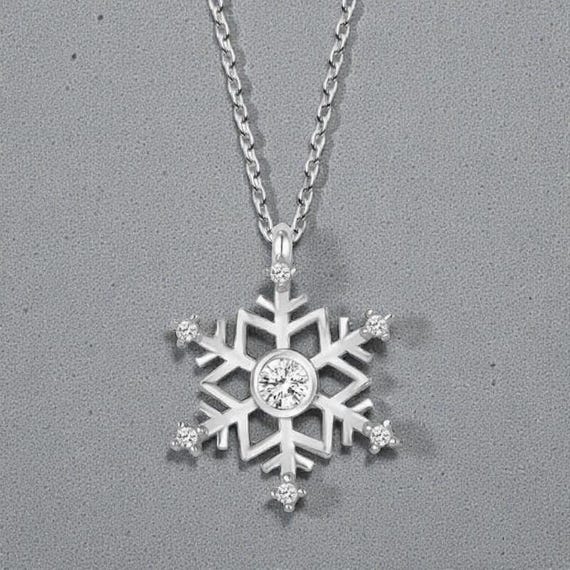 925 Sterling Silver Snowflake Pendant Necklace – Dainty Crystal Winter Jewelry