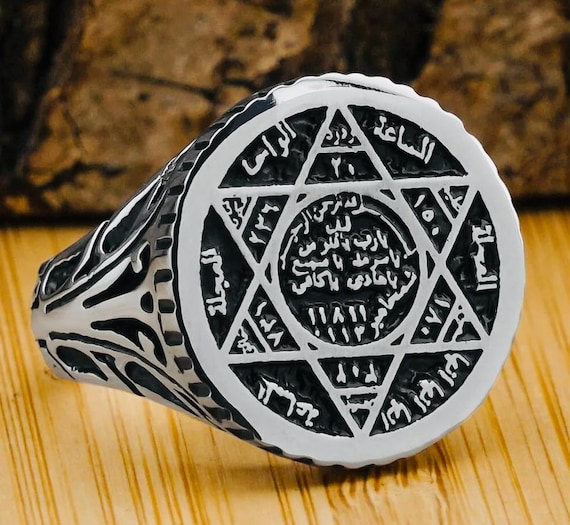 925 Sterling Silver Men’s Ring with Seal of Solomon Design – 13.1 g