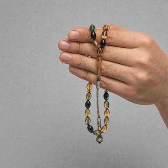 1000 Handmade Compressed Amber Prayer Beads with Silver Tassels