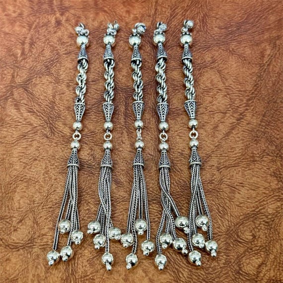 925 Sterling Silver Prayer Beads Tassel – Handmade Chain Tassel with Decorative Details