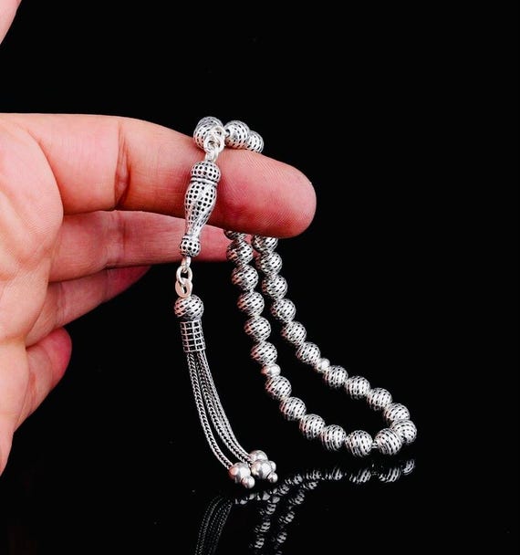 925 Sterling Silver Spherical Fizyon Tasbih  – 33 Beads – 20 cm