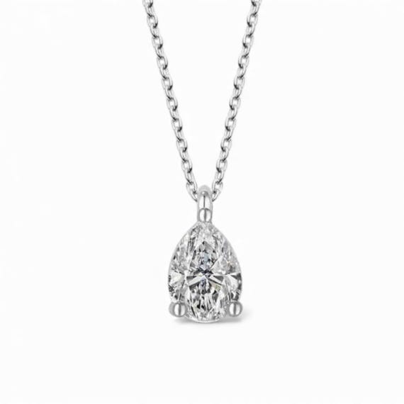 925 Sterling Silver Teardrop Solitaire Necklace – Dainty Crystal Pendant