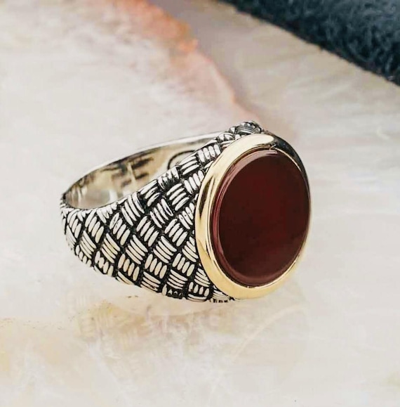 925 Sterling Silver Men’s Ring with Round Agate Stone