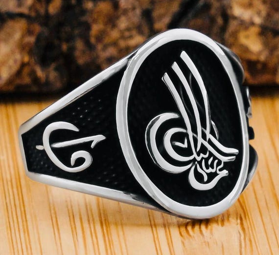 925 Sterling Silver Men’s Ring with Ottoman Tughra and Elif Vav Motif – 8.5 g