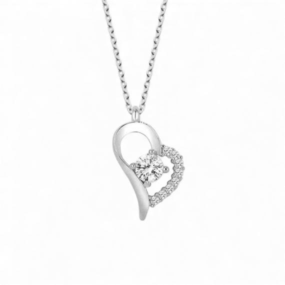 925 Sterling Silver Heart Pendant Necklace – Dainty Solitaire Crystal Necklace for Women