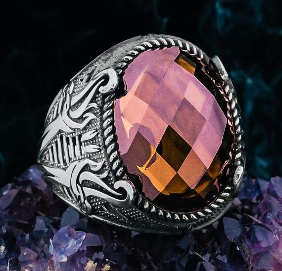 925 Sterling Silver Men’s Ring with Zultanite Stone & Sword Design – 13.1 g