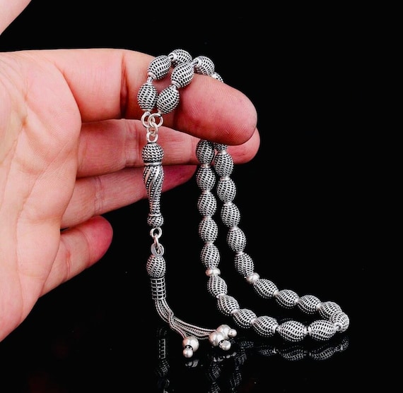 925 Sterling Silver Fizyon Cut Tasbih - Arpa Beads, 33 Prayer Beads