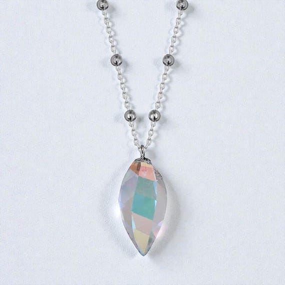 Crystal Pendant Silver Necklace – Minimalist Jewelry, 925 Sterling Silver Chain