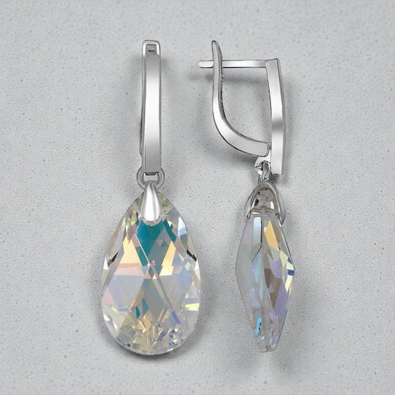 Sterling Silver Crystal Drop Dangle Earrings