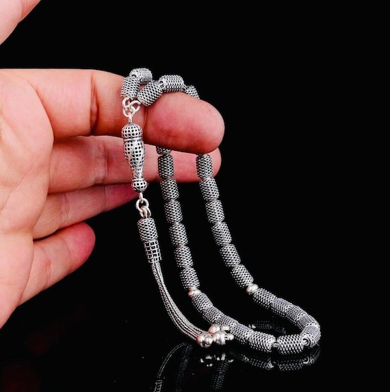 925 Sterling Silver Capsule Cut Fusion Tasbih – 33 Beads – 24 cm