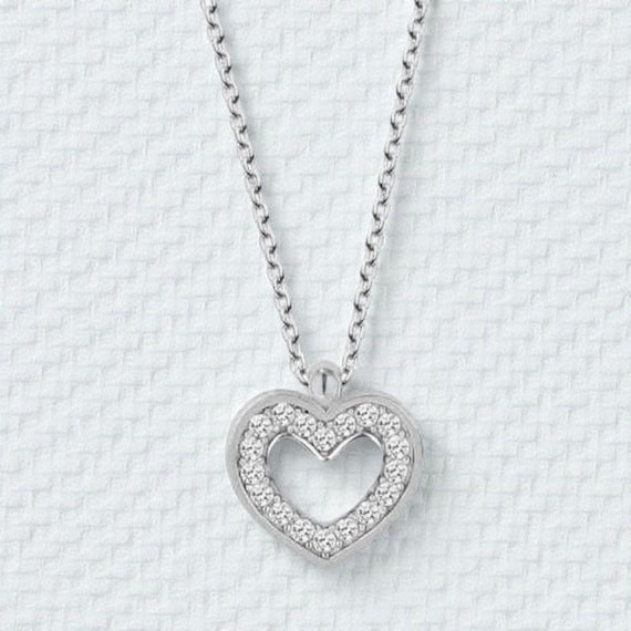 925 Sterling Silver Heart Pendant Necklace • Dainty Crystal Heart Jewelry