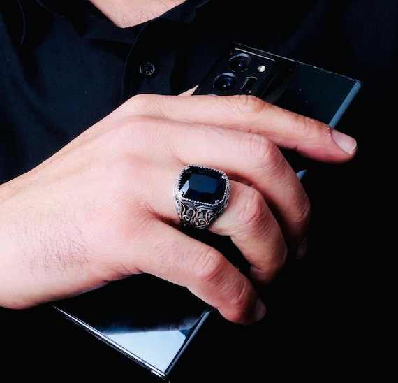 925 Sterling Silver Men’s Ring with Blue Zircon Stone – Handmade Design