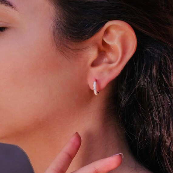 925 Sterling Silver Hoop Earrings with White Zircon – Rose Gold Plated