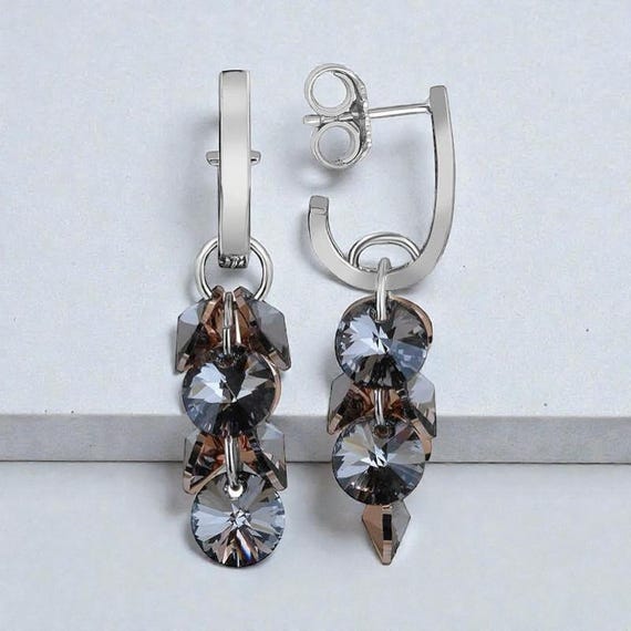 925 Silver Crystal Drop Cluster Earrings