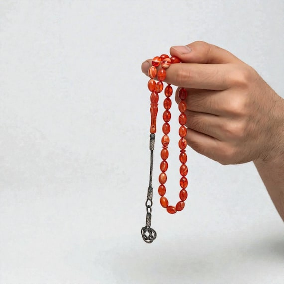 Handmade Silver Kazaz Tassel Compressed Amber Misbaha