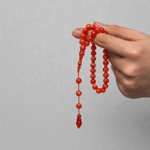 Round Misbaha Prayer Beads, Handmade Pressed Amber Beads