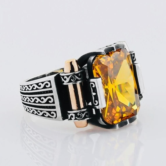 925 Sterling Silver Men’s Ring with Citrine Stone
