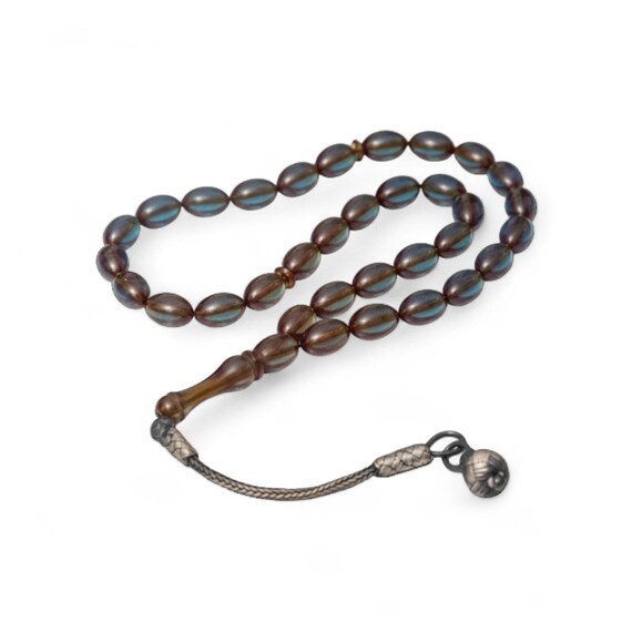 Handmade Amber Prayer Beads with Sterling Silver Kazaz Tassel