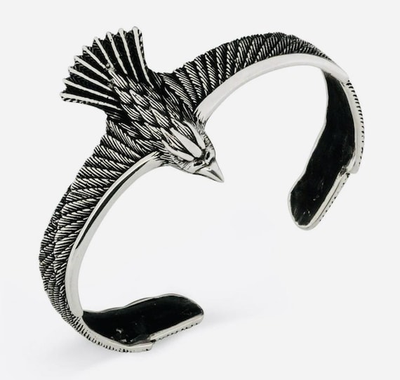 925 Sterling Silver Adjustable Men’s Cuff Bracelet with Falcon Design – 28.55 g