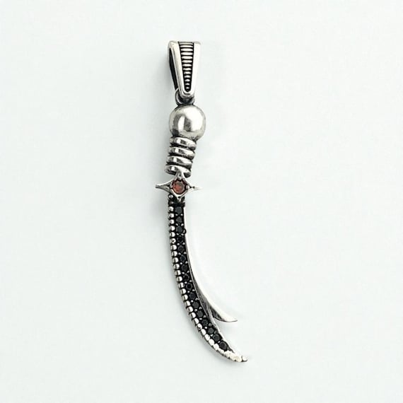 925 Sterling Silver Red Stone Zulfiqar Sword Pendant