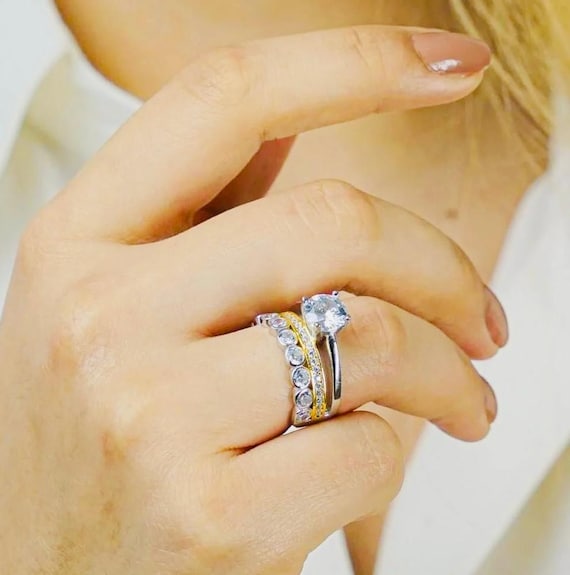 925 Sterling Silver Half Eternity Solitaire Ring Arya Silver