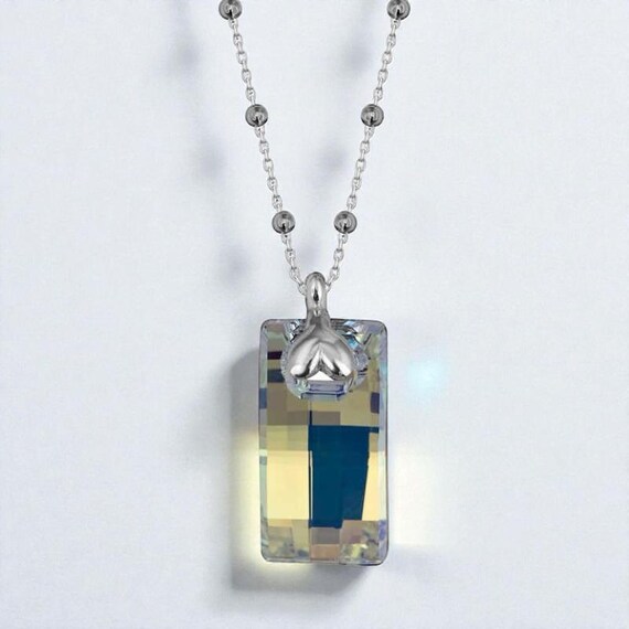 Crystal Baget Pendant Necklace – 925 Sterling Silver Chain, Handmade