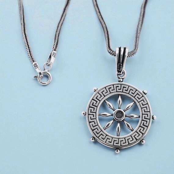 925 Sterling Silver Ship Wheel Men’s Necklace