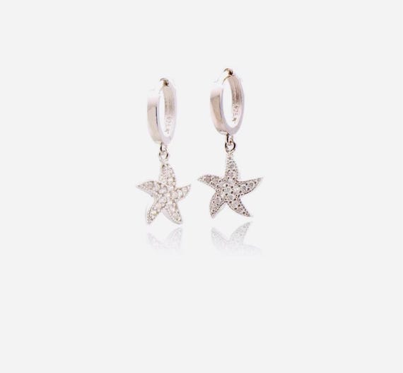 925 Sterling Silver Starfish Earrings with Zircon Stone – 2.5 g