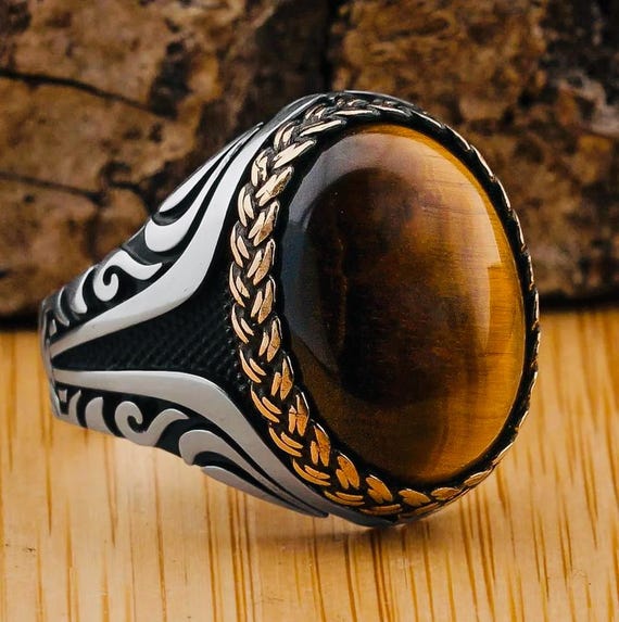 925 Sterling Silver Men’s Ring with Tiger’s Eye Stone