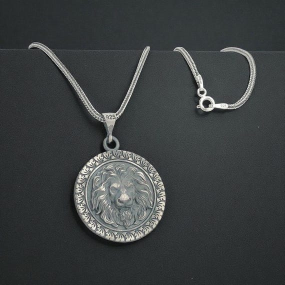 925 Sterling Silver Lion Pendant Necklace for Men