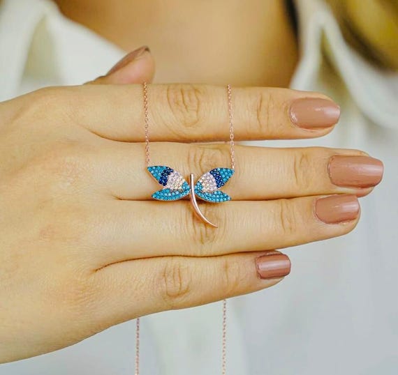 925 Sterling Silver Dragonfly Necklace with Colorful Zircon Stones – Elegant Pendant