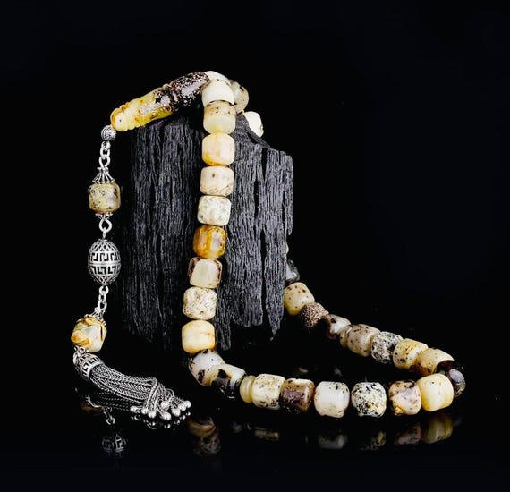 Mixed Color Root Amber Tasbih with 925 Silver Tassel