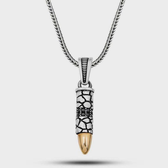 925 Silver Black Zircon Bullet Men Necklace