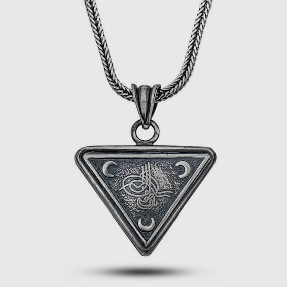 925 Silver Ottoman Tughra Crescent Men Necklace