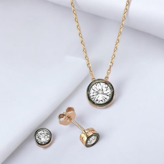 Round Solitaire Jewelry Set for Women | Rose Gold Plated 925 Sterling Silver
