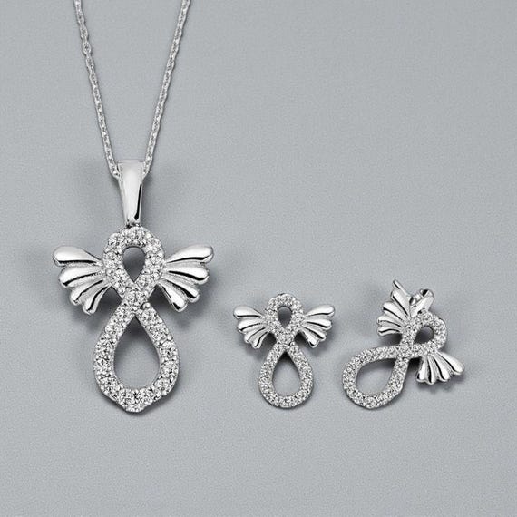 Winged Infinity Jewelry Set for Women – 925 Sterling Silver Zircon Necklace & Earrings