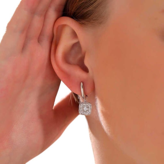 Floral Cubic Zirconia Earrings for Women 925 Sterling Silver Rhodium Plated Flower Earrings