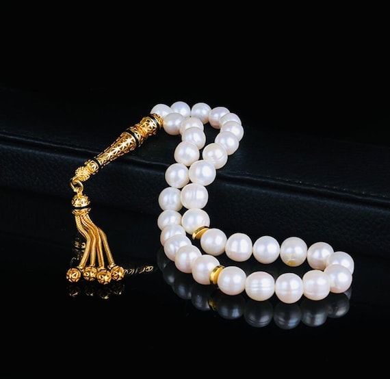 Gold Plated Zircon & Pearl Misbaha – Wrist Size