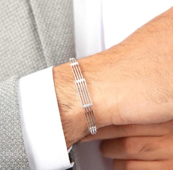 925 Sterling Silver Handmade Chain Bracelet for Men Modern Minimal Design
