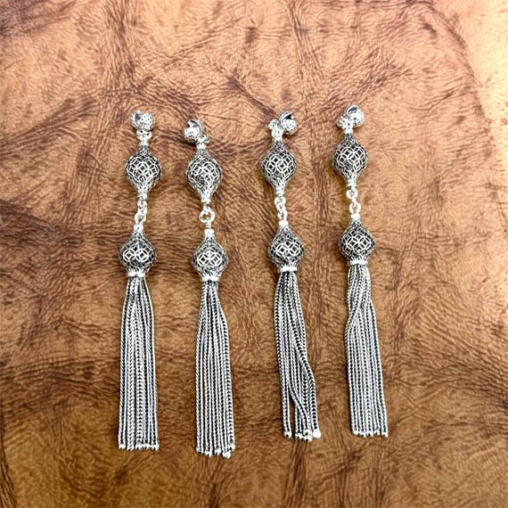 925 Sterling Silver Handmade Dual Cage Bead Tassel Ottoman Style Silver Tasbih Accessory