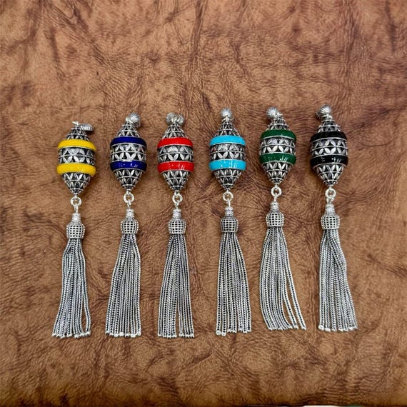 925 Sterling Silver Handmade Color Stripe Misbaha Tassel
