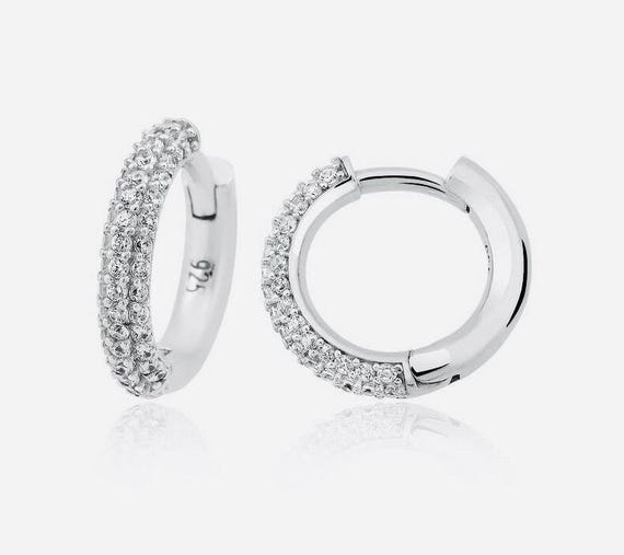 925 Sterling Silver Zircon Hoop Earrings – Elegant Design – 3.45 g