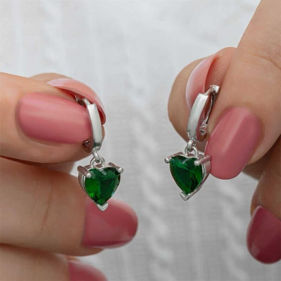 Green Heart Earrings for Women 925 Sterling Silver Cubic Zirconia Heart