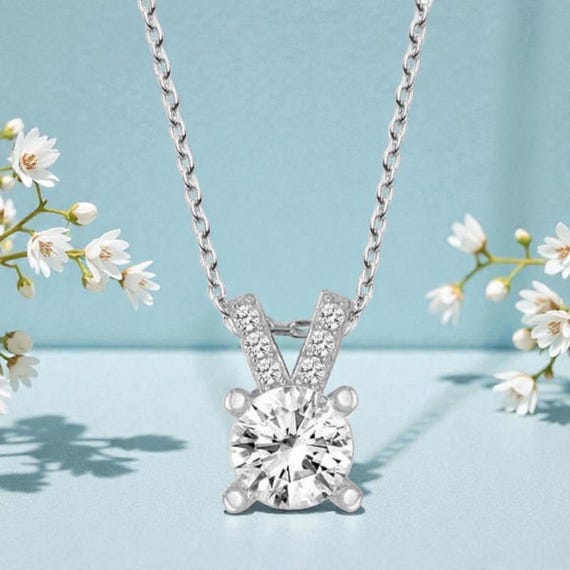 925 Sterling Silver Solitaire Pendant Necklace – Dainty Crystal Stone Jewelry for Women