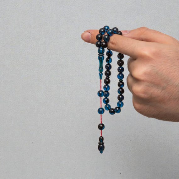 Round Misbaha Tasbih Handmade Pressed Amber Style Beads 25cm Gift for Men