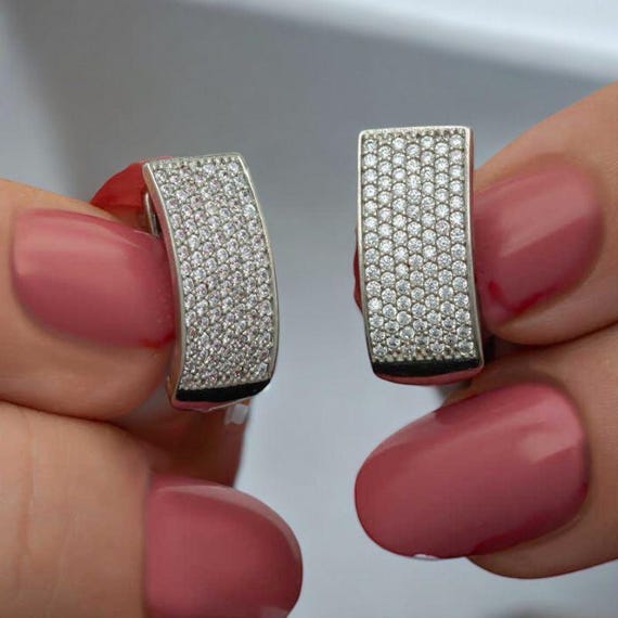 925 Sterling Silver Earrings for Women | 7-Row Cubic Zirconia Earrings