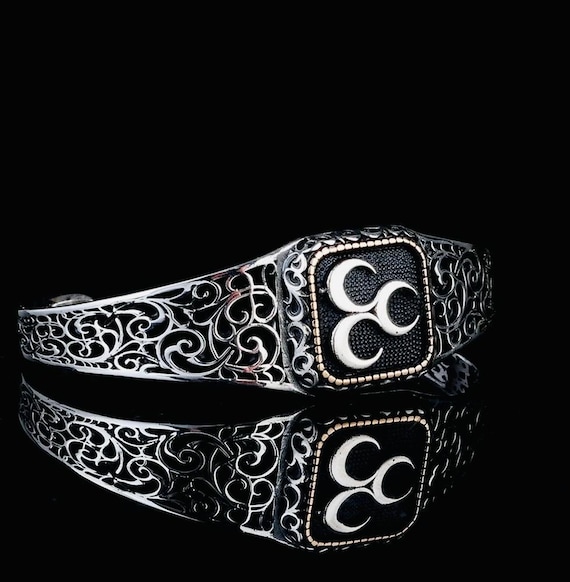 925 Sterling Silver Adjustable Men’s Cuff Bracelet with Three Crescent Design – 35.3 g